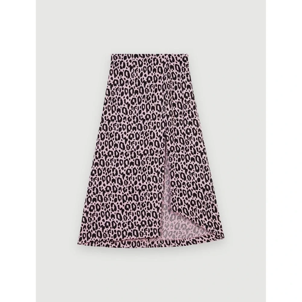 NWOT Maje Jipanta Leopard Print Side Slit Midi Skirt Sz 36 (US S) Hipster $295